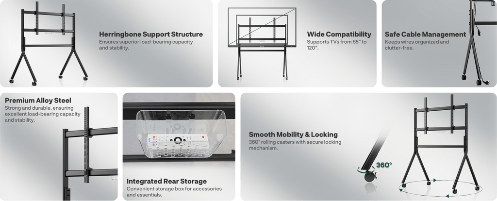 SYLVOX Outdoor TV Y-Type Rolling TV Cart (Suitable for 65-120 inch TV) מעמד על גלגלים לטלויזיות בגודל 65-120 אינץ' - דוגית