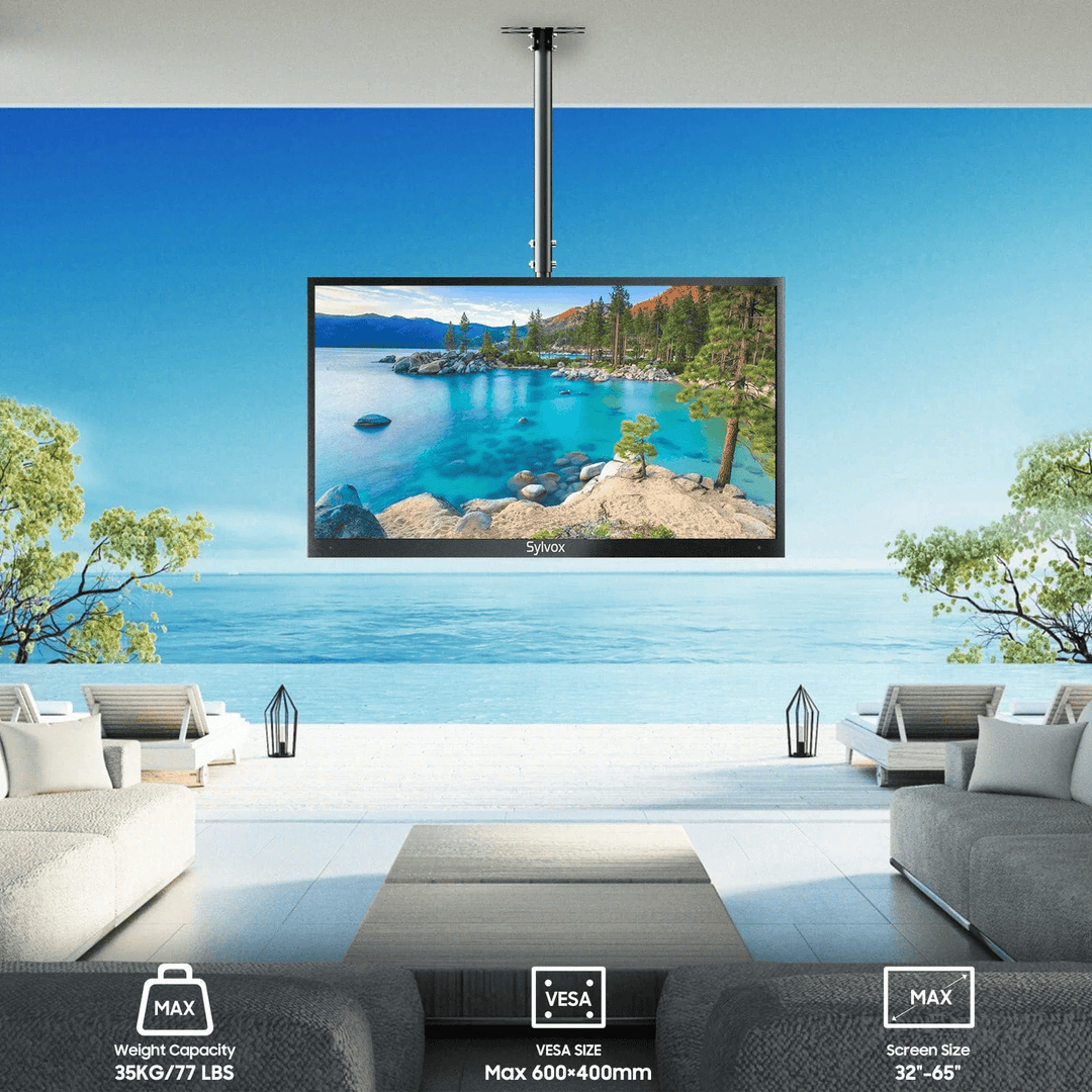 SYLVOX Outdoor TV Ceiling Mount זרוע תליה מהתקרה לטלויזיות בגודל 32-65 אינץ' - דוגית
